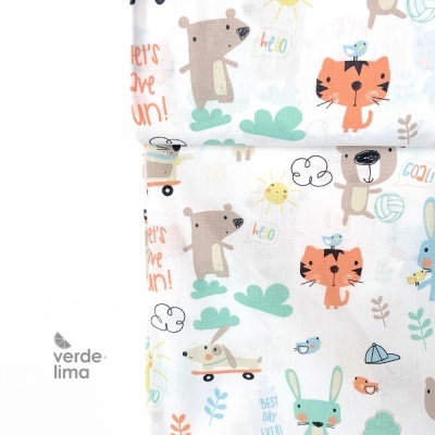 Tecido de Algodão - Animais no Parque - Amigos Divertidos