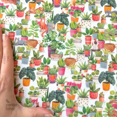 Tecido de Algodão - Estampado digital - Pets and plants