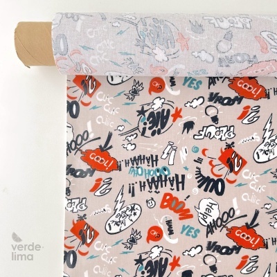 Tecido Plastificado - Kawaii - fundo cinzento