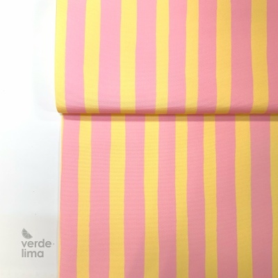 Tecido panamá resistente à água - Riscas rosa e amarelo