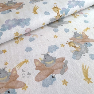 Tecido de Algodão - Bichinhos nas nuvens - Aviões nas nuvens