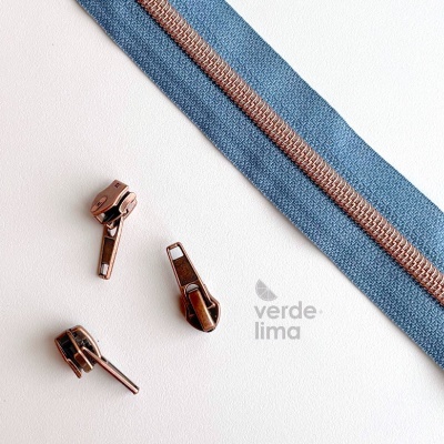 Fecho zipper metalizado pré-cortado 1m - Cobre
