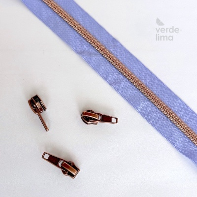 Fecho zipper metalizado pré-cortado 1m - Cobre