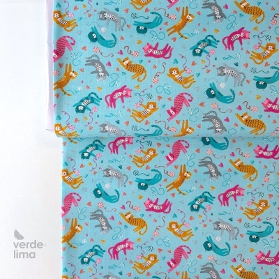 Tecido de Algodão - Whiskers - Playful cats