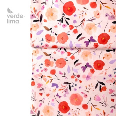 Tecido de Algodão - Estampado digital - Flores fundo rosa