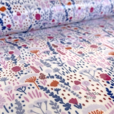 Tecido Plastificado -Jardim encantado - Flores lavanda