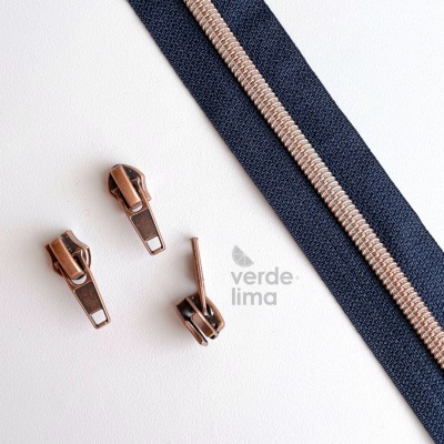 Fecho zipper metalizado pré-cortado 1m - Cobre