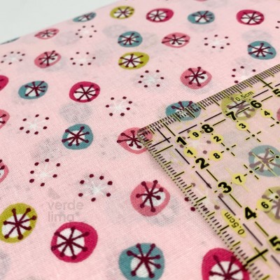Tecido de algodão - Cute fairy and rabbit - circles
