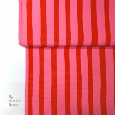 Tecido panamá resistente à água - Riscas rosa forte e vermelho (cor nova)
