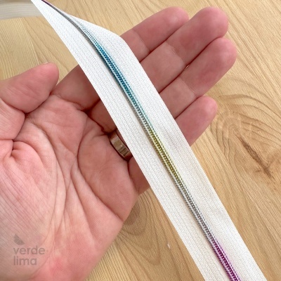 Fecho Zipper Metalizado malha 3 - Branco