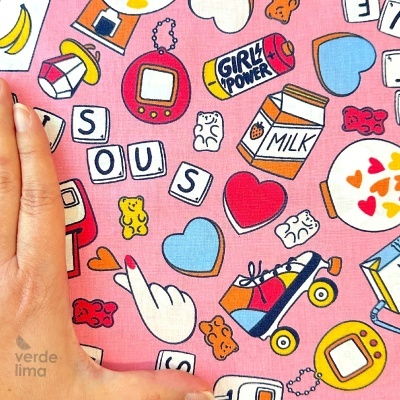 Tecido de Algodão - Kawaii - fundo rosa