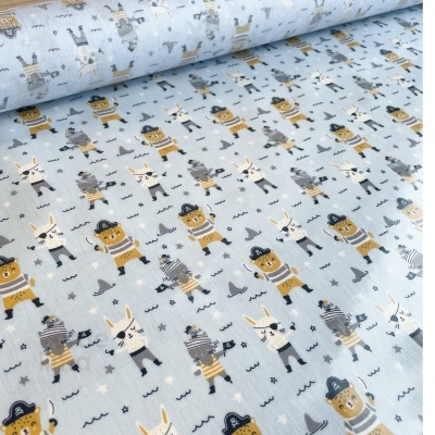 Tecido Plastificado - Pirates Animals Gang - Azul Claro