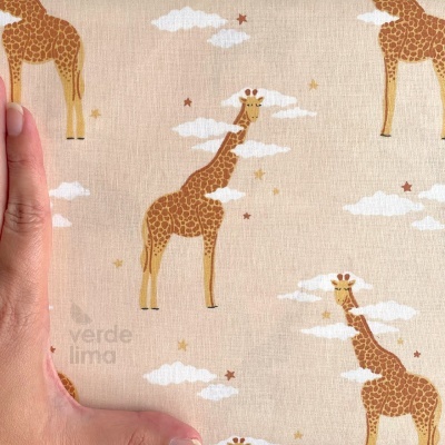 Tecido de algodão - Girafas e balões - Girafas fundo salmão