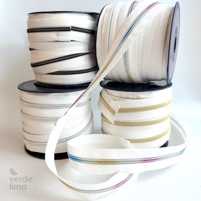 Fecho Zipper Metalizado malha 5 - Branco