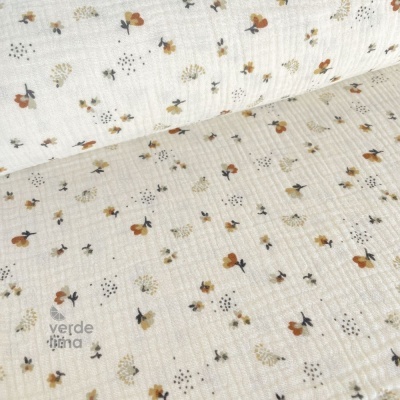Musselina - Ouriços e florzinhas fundo bege