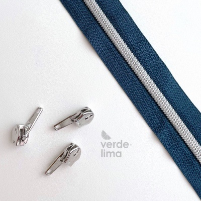 Fecho zipper metalizado pré-cortado 1m - Prateado