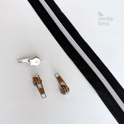 Fecho zipper metalizado pré-cortado 1m - Prateado