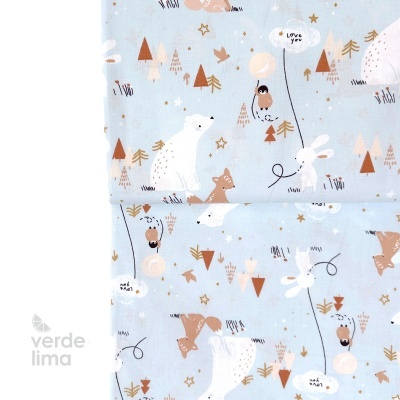 Tecido de Algodão - Winter Friends - Animais em fundo azul
