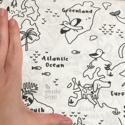 Tecido de algodão - World Map - Black and white