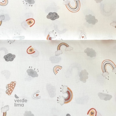Tecido de Algodão - Estampado digital - Nuvens e arco-íris