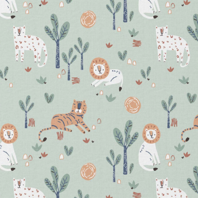 Tecido de Algodão - Animais da Selva - Tigres e Leões