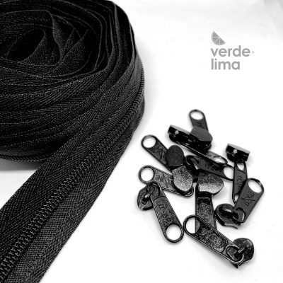 Fecho zipper malha 5 - Pack de 5 metros com 10 cursores