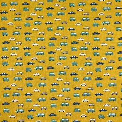 Tecido de algodão - Play Bears - carros fundo amarelo