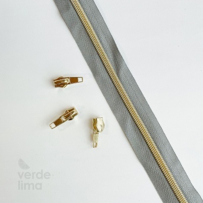 Fecho zipper metalizado pré-cortado 1m - Dourado