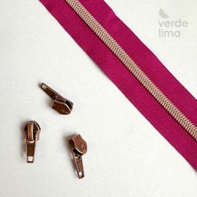 Fecho zipper metalizado pré-cortado 1m - Cobre