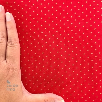 Tecido de Algodão - Pintas com glitter dourado - Vermelho