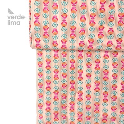 Tecido de Algodão - Floral com riscas