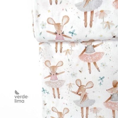 Tecido de Algodão - Estampado digital - Reino de fadas - Ratinhas Bailarinas