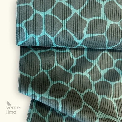 Bombazine estampada  - Malhado tons azuis