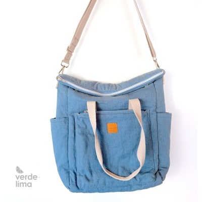 Mochila multiposições - linho liso azul ganga
