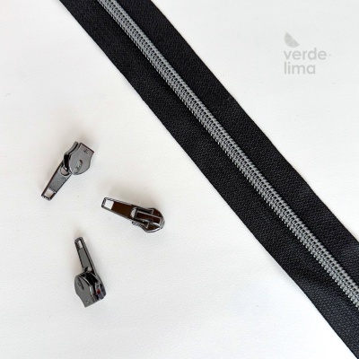 Fecho zipper metalizado pré-cortado 1m - Antracite