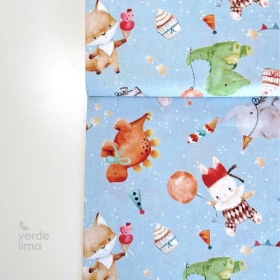 Tecido de Algodão - Estampado digital - Animais em festa