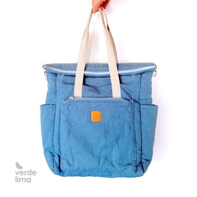 Mochila multiposições - linho liso azul ganga