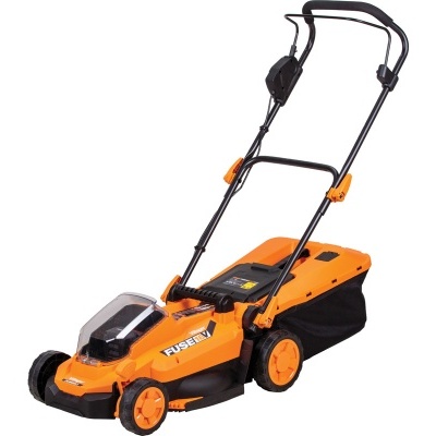 Corta-relva laranja e preto com pega e saco coletor