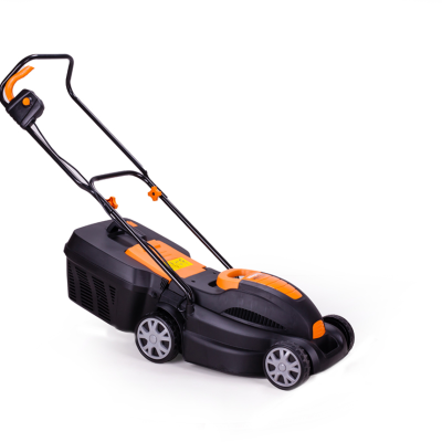 Aparador de relva elétrico preto com detalhes em laranja