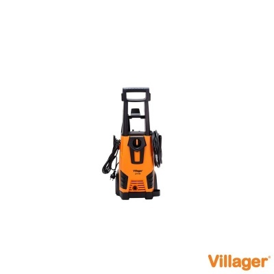 Lavadora de alta pressão Villager laranja e preta com cabos enrolados