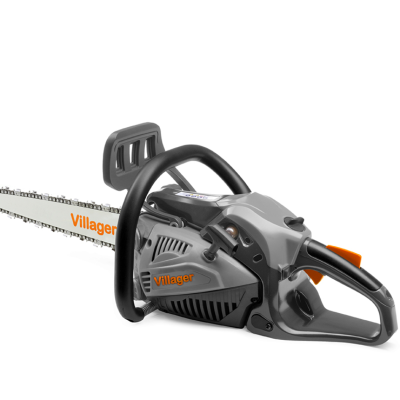 Motosserra a gasolina Villager cinza e preta com barra de corte metálica