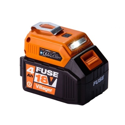 Bateria recarregável FUSE Villager 18V 4Ah preta e laranja com indicador LED