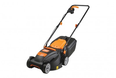 Corta-relvas preto e laranja com coletor de relva preto