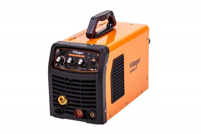 Máquina de soldar portátil laranja com detalhes pretos