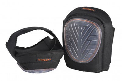 Joelheiras de proteção para trabalho pretas com detalhes em cinza e laranja