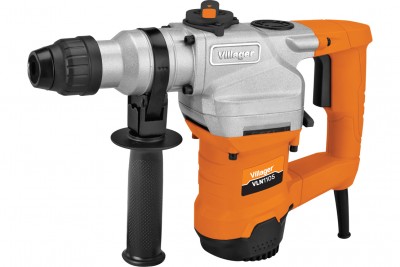 Martelo perfurador elétrico laranja e cinzento com punho preto e pega adicional