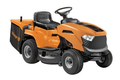 Tractor de relva laranja Villager VT840 com banco e volante preto