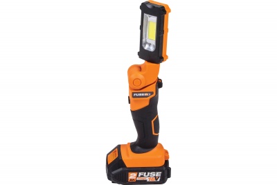 Lanterna recarregável preta e laranja com luz LED e bateria Fuse 18V