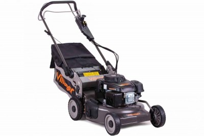 Corta-relvas cinzento e preto com saco coletor e punho ajustável