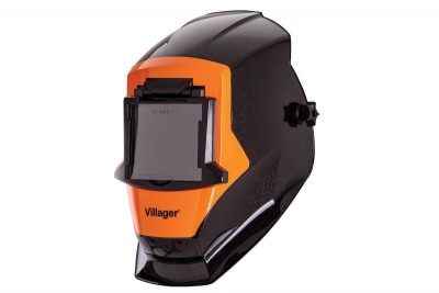 Máscara de soldadura preta e laranja com visor quadrado